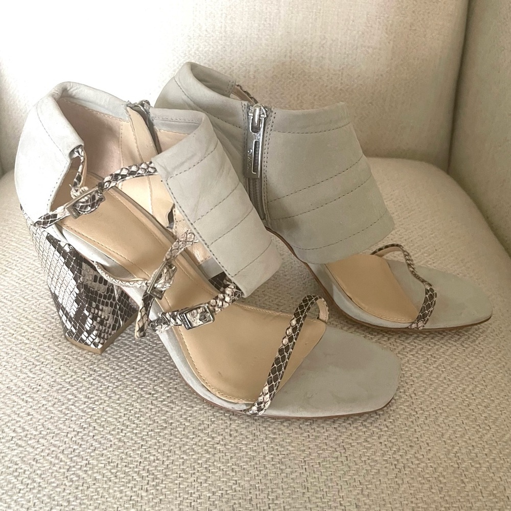 Calvin Klein suede & snakeskin statement sandal-booties!